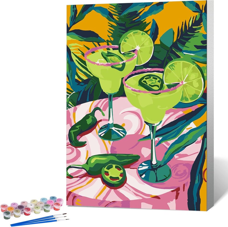 Okarina Framed Paint by Numbers Kit for Adults Beginner Cocktail, Adult Paint by Number Kits on Canvas Framed Cocktail, DIY Acrylic Oil Painting by Numbers with Frame, Perfect for Home Decor Gift 8 X 12 Inch - Image 1